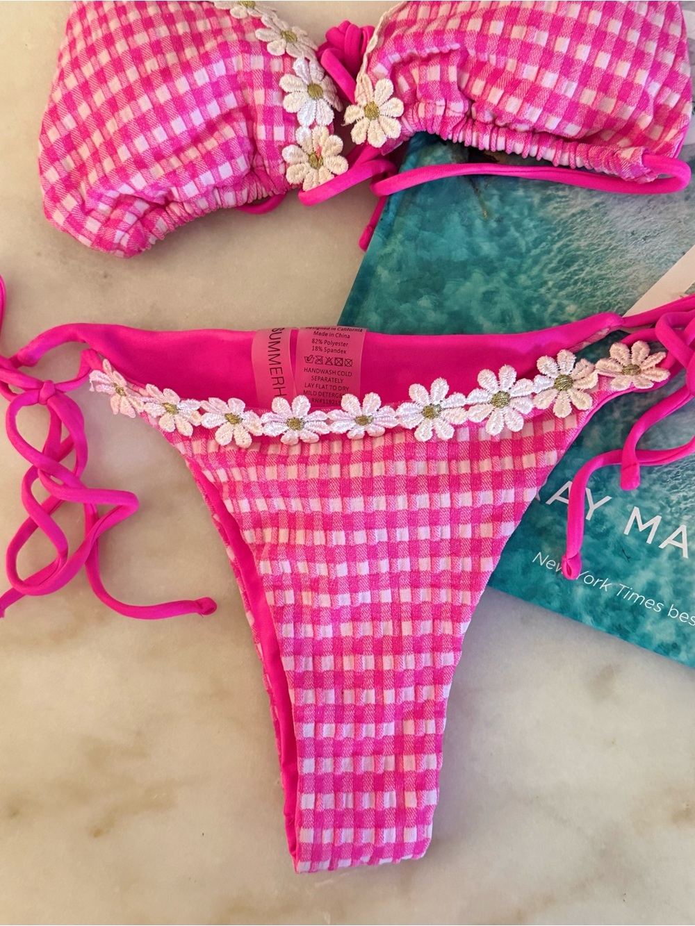 Beach Bunny summerhaus Pink Gingham Daisy Trim Bikini - Picture 4 of 8